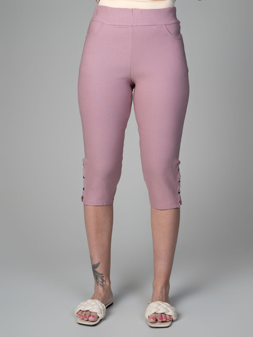 Pull-On Capri With Button Hem Accent