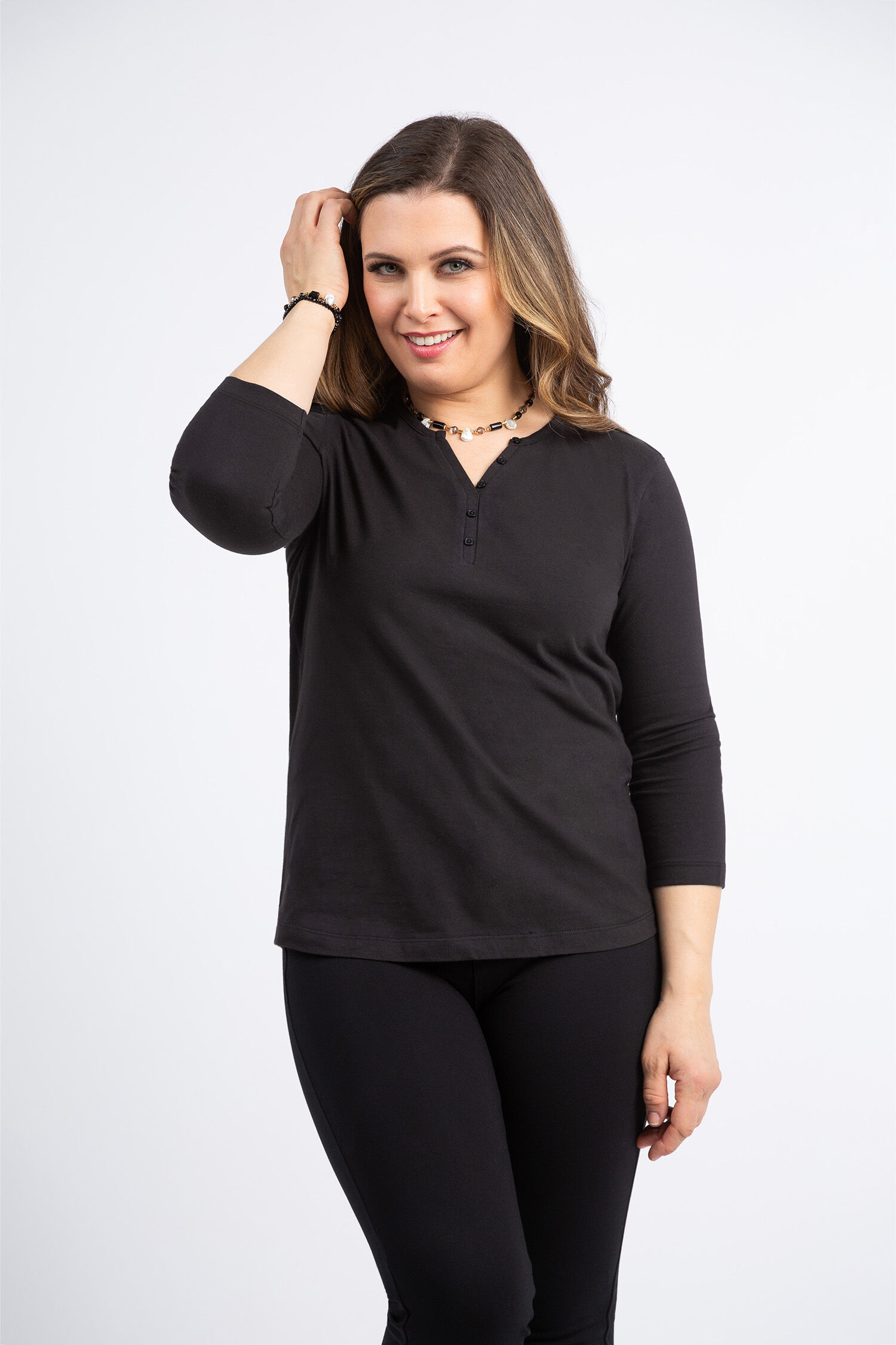 &frac34; Sleeve Henley Tee Image 3