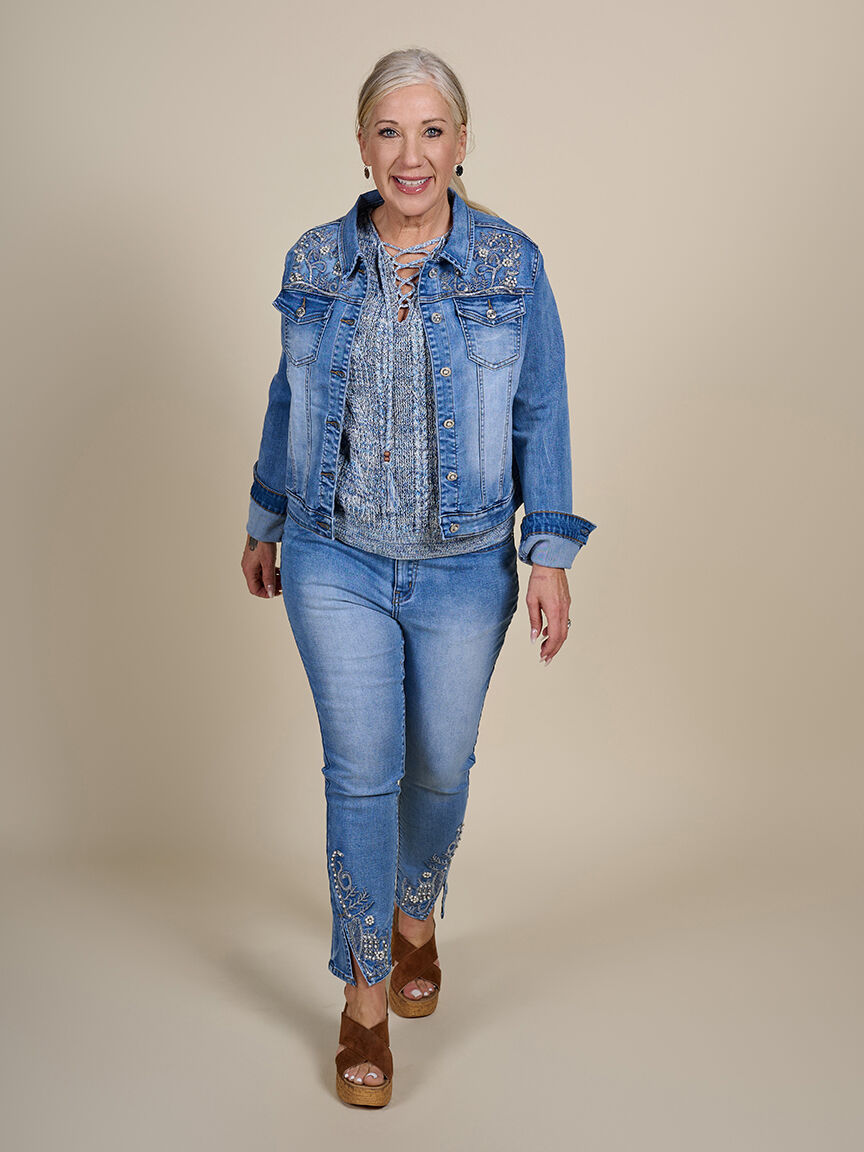 Pearl and Rhinestone Denim Jacket  Image 3