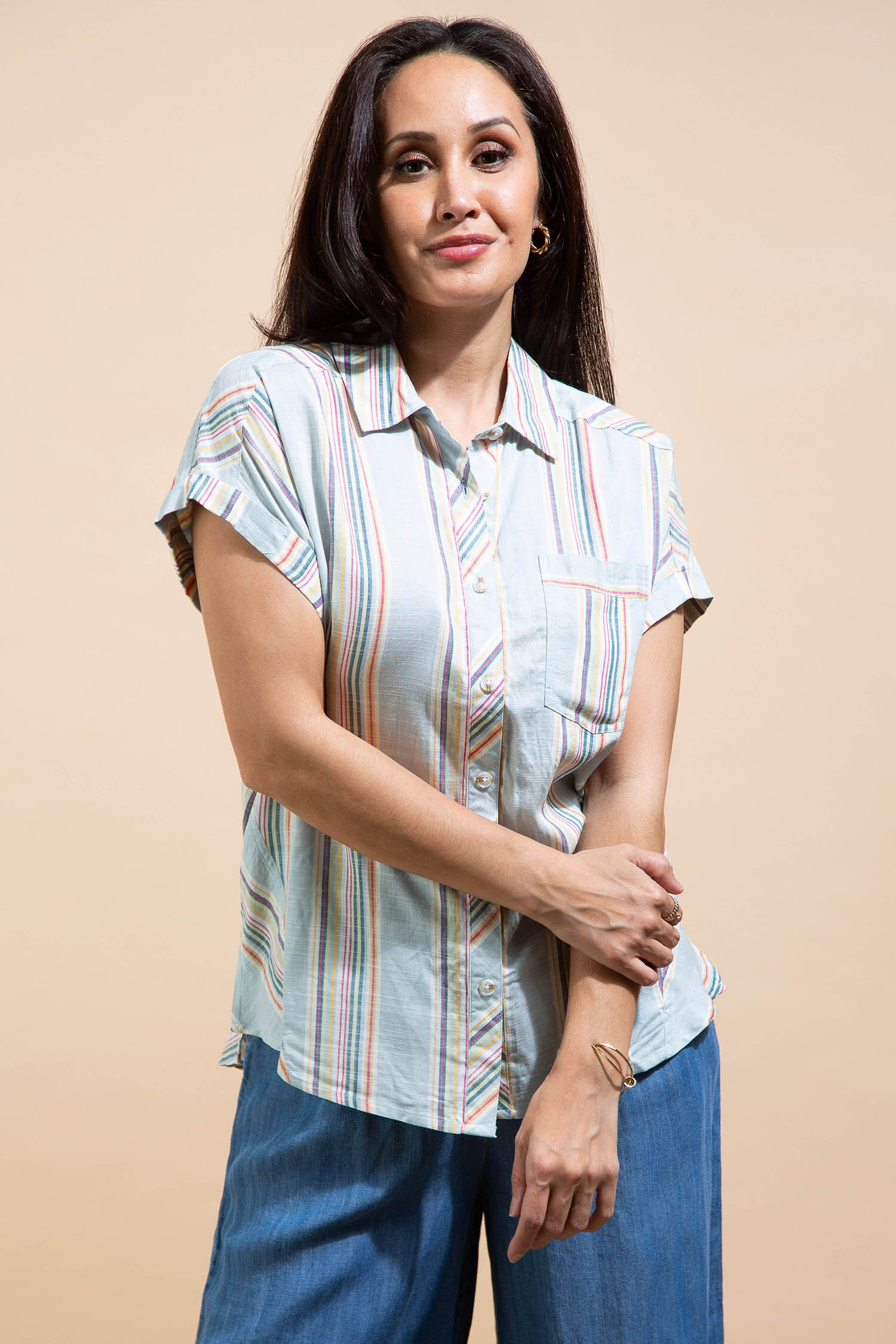 Button-up Shirt with Asymmetrical Panels
