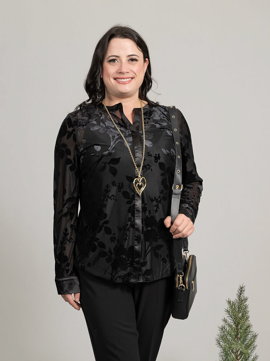 Long Sleeve Button Up Burnout Blouse