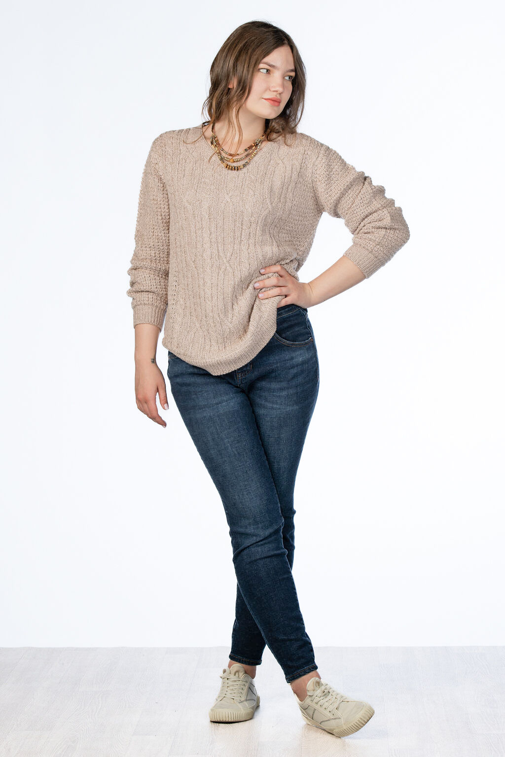 Cable-Knit Shirt-Tail Sweater  Image 4