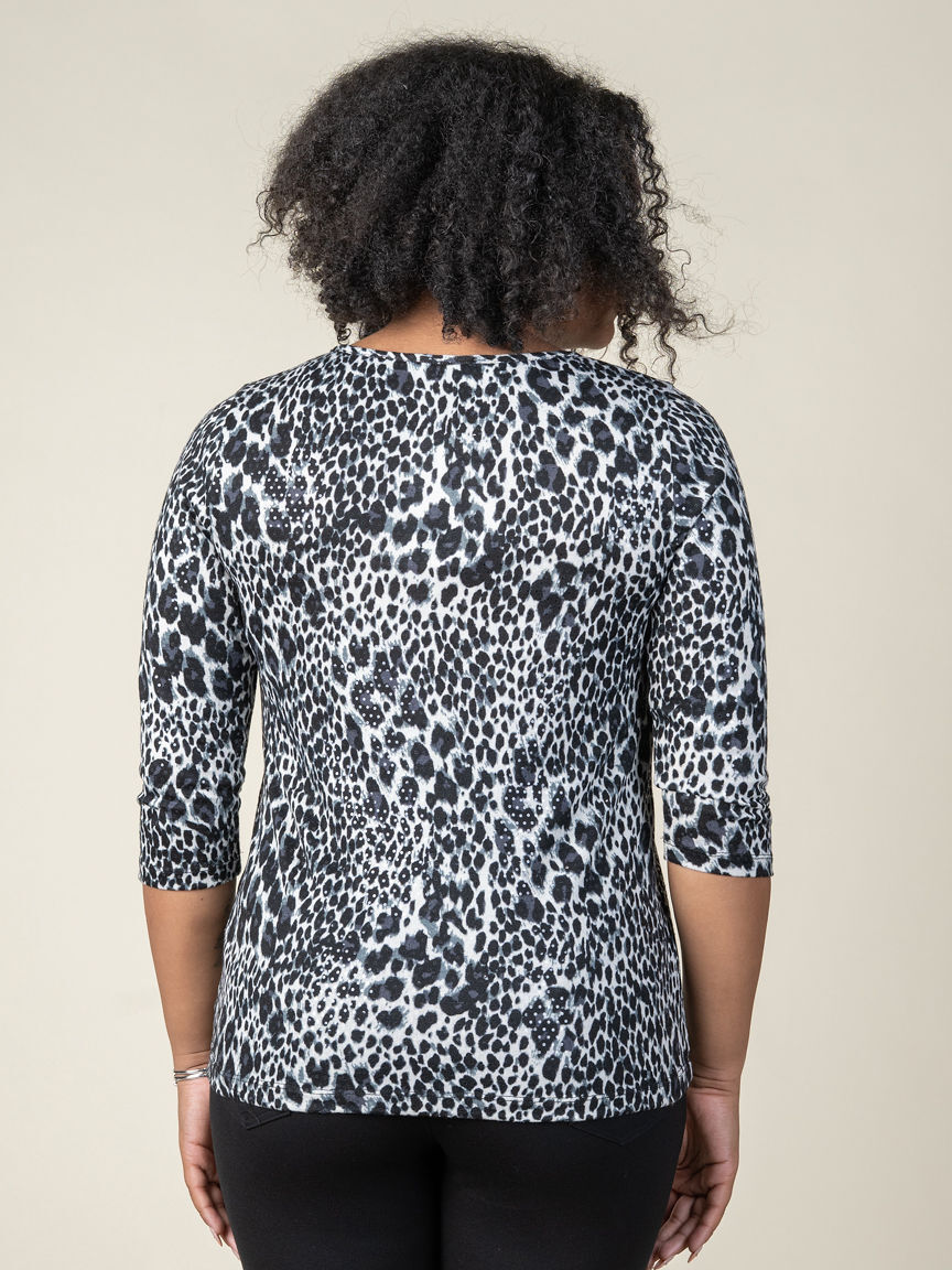 3/4 Sleeve Leopard Print Top With Sequins