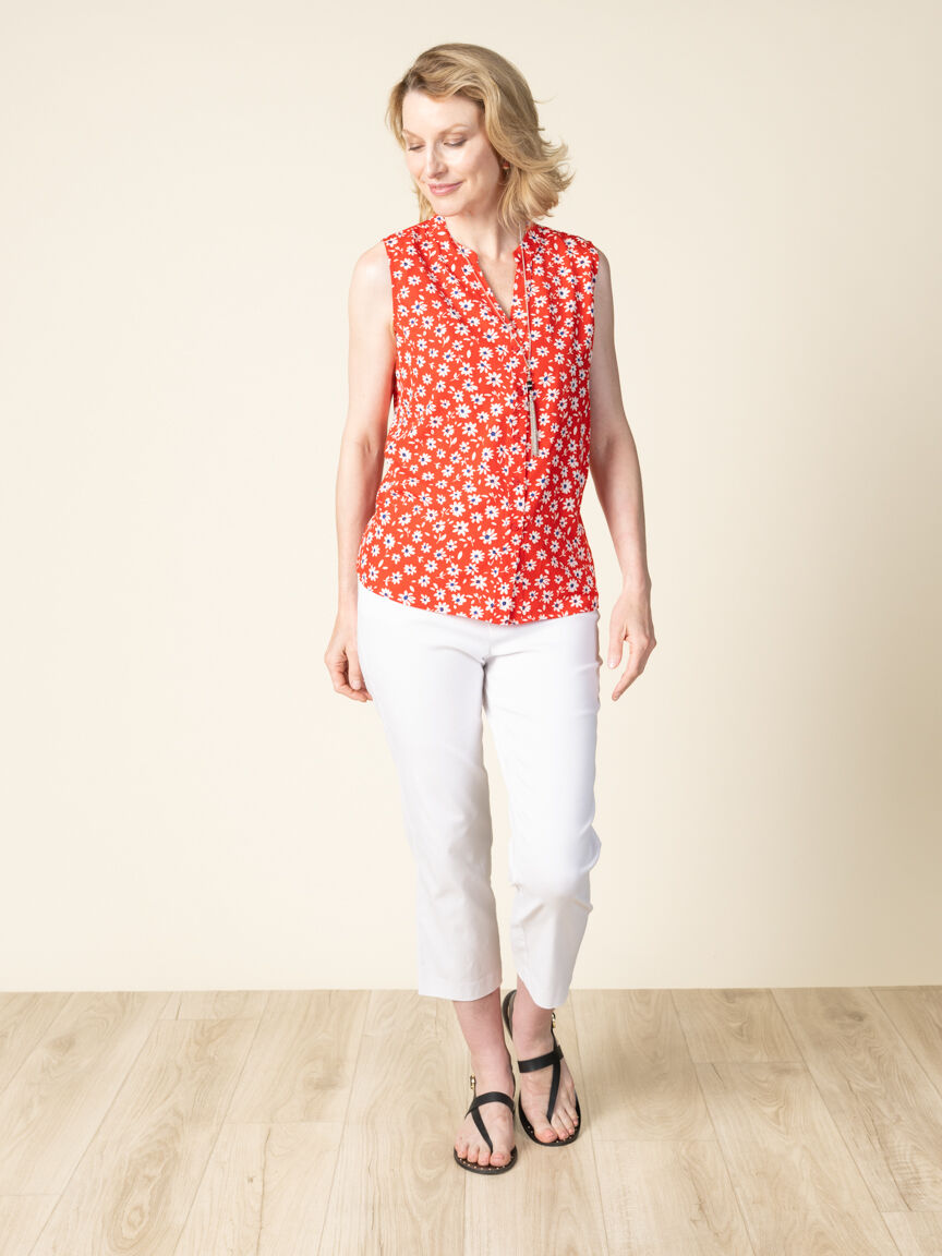 Sleeveless Blouse with Daisy Print Image 2