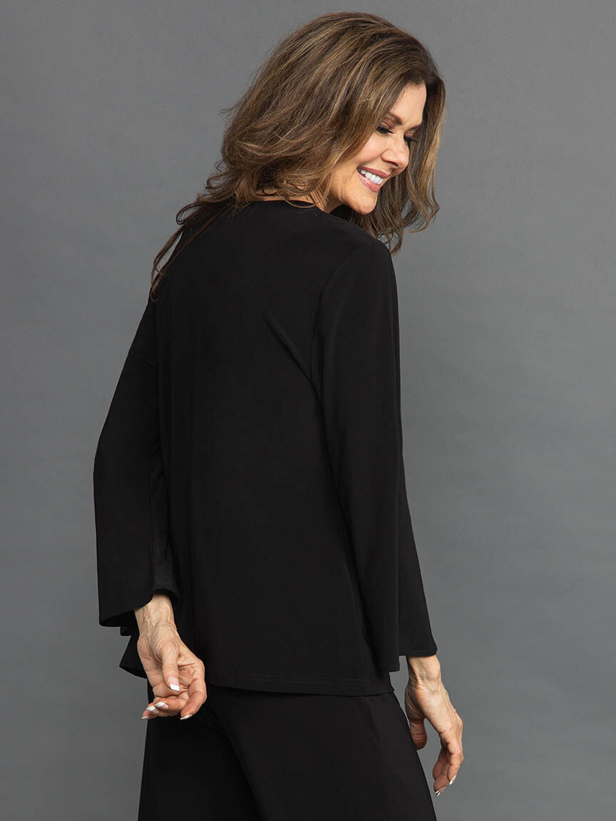 &frac34; Sleeve Top with Bling Neckline Image 4