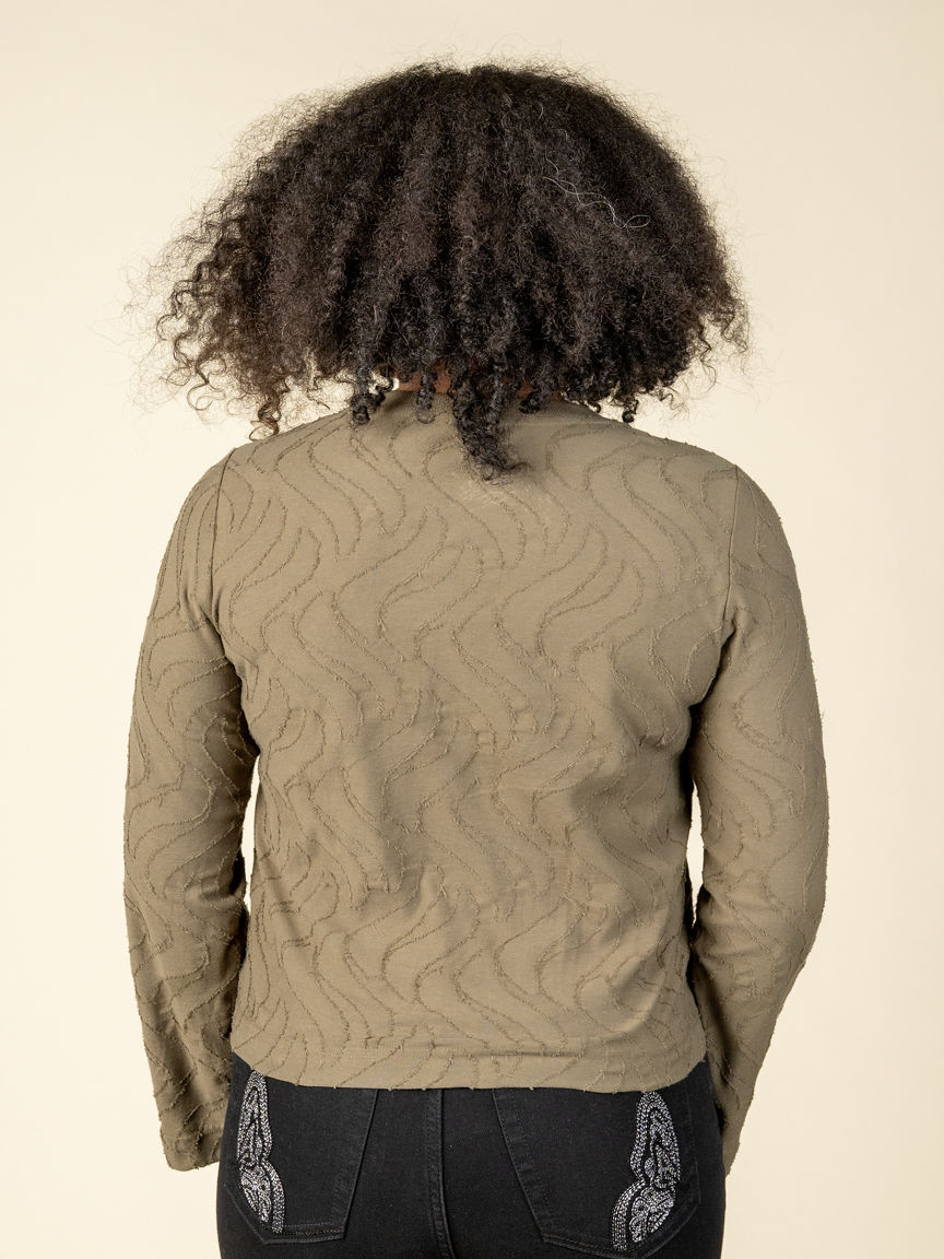 Jacquard Long Sleeve V-Neck Top