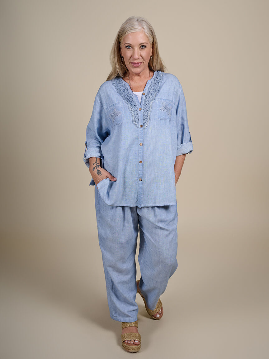 3/4 Sleeve Linen Blouse Image 3