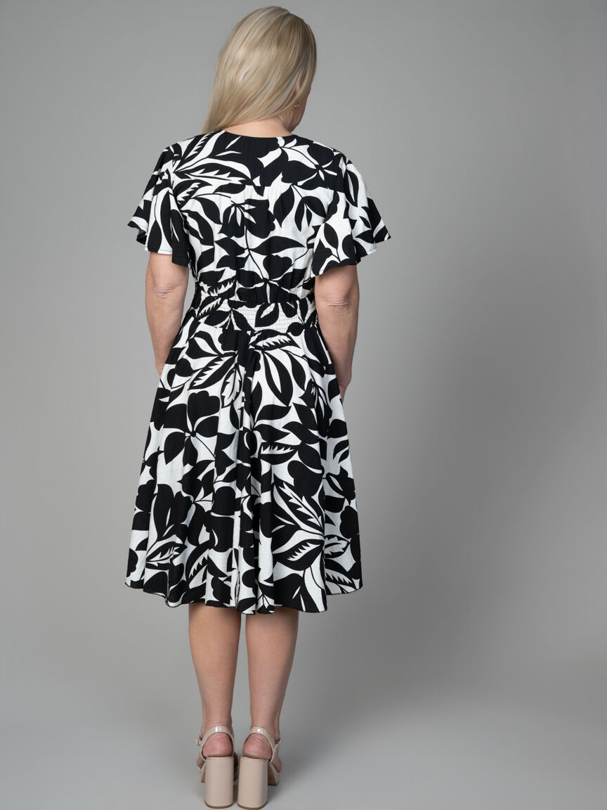 Short Sleeve Knee Length Dress With Smock Waist