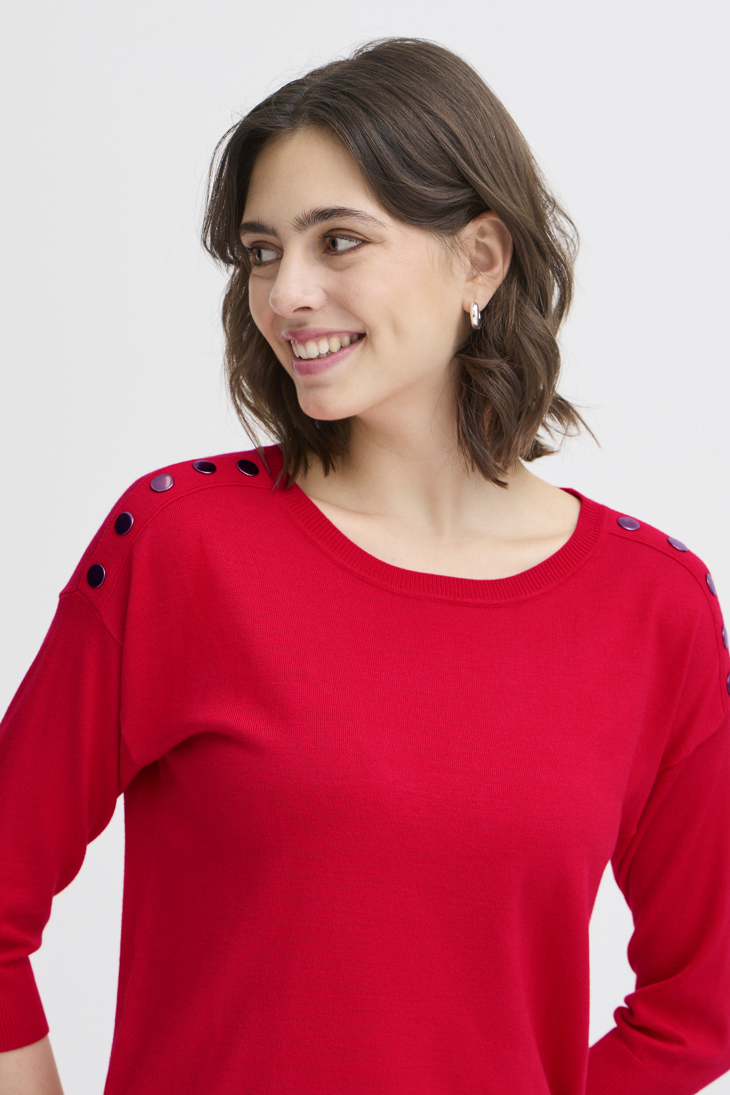 &frac34; Sleeve Sweater with Button Detail 