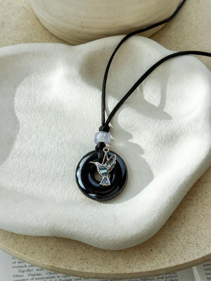 Hematite and Abalone Hummingbird Necklace