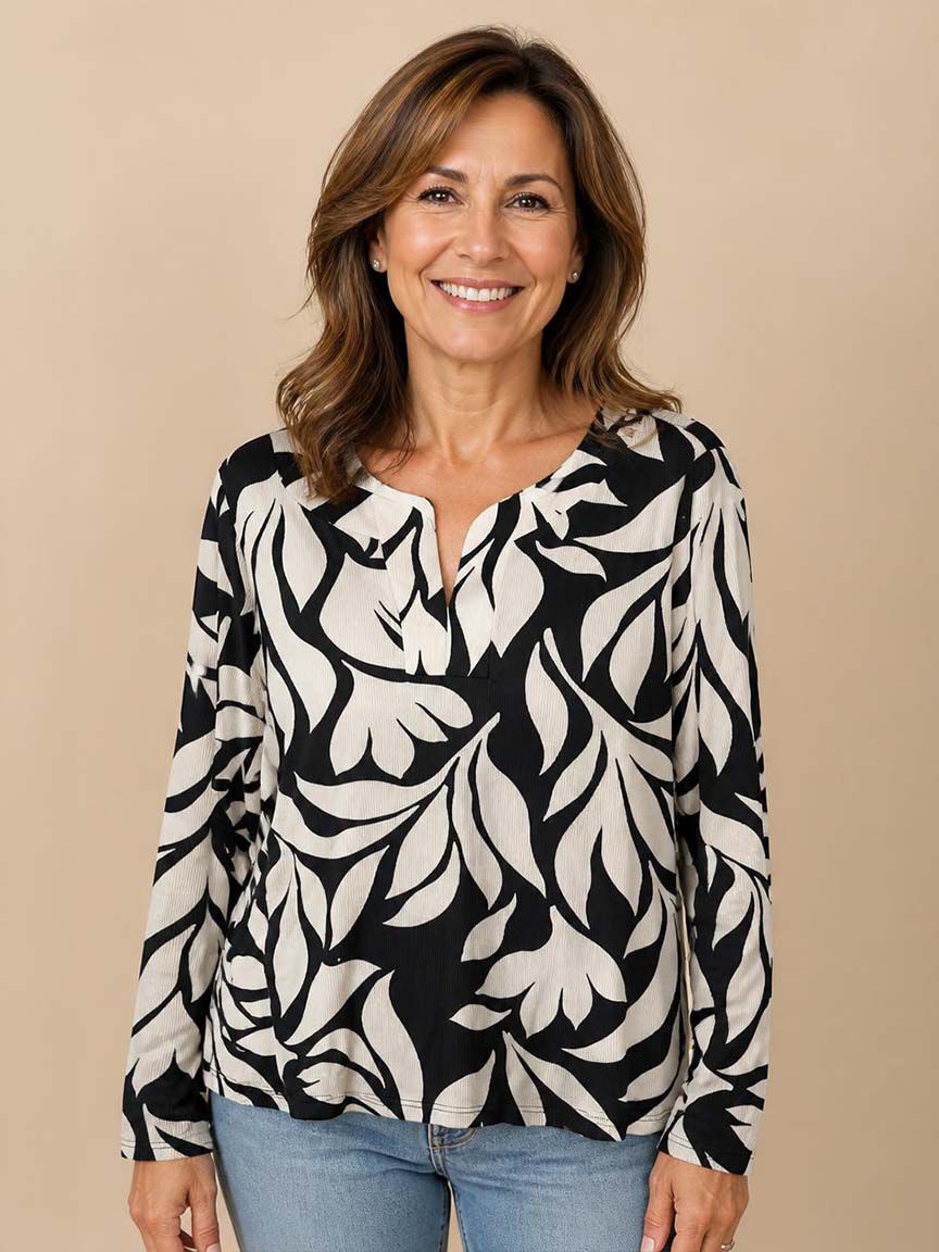 Long Sleeve Notched Neck Top