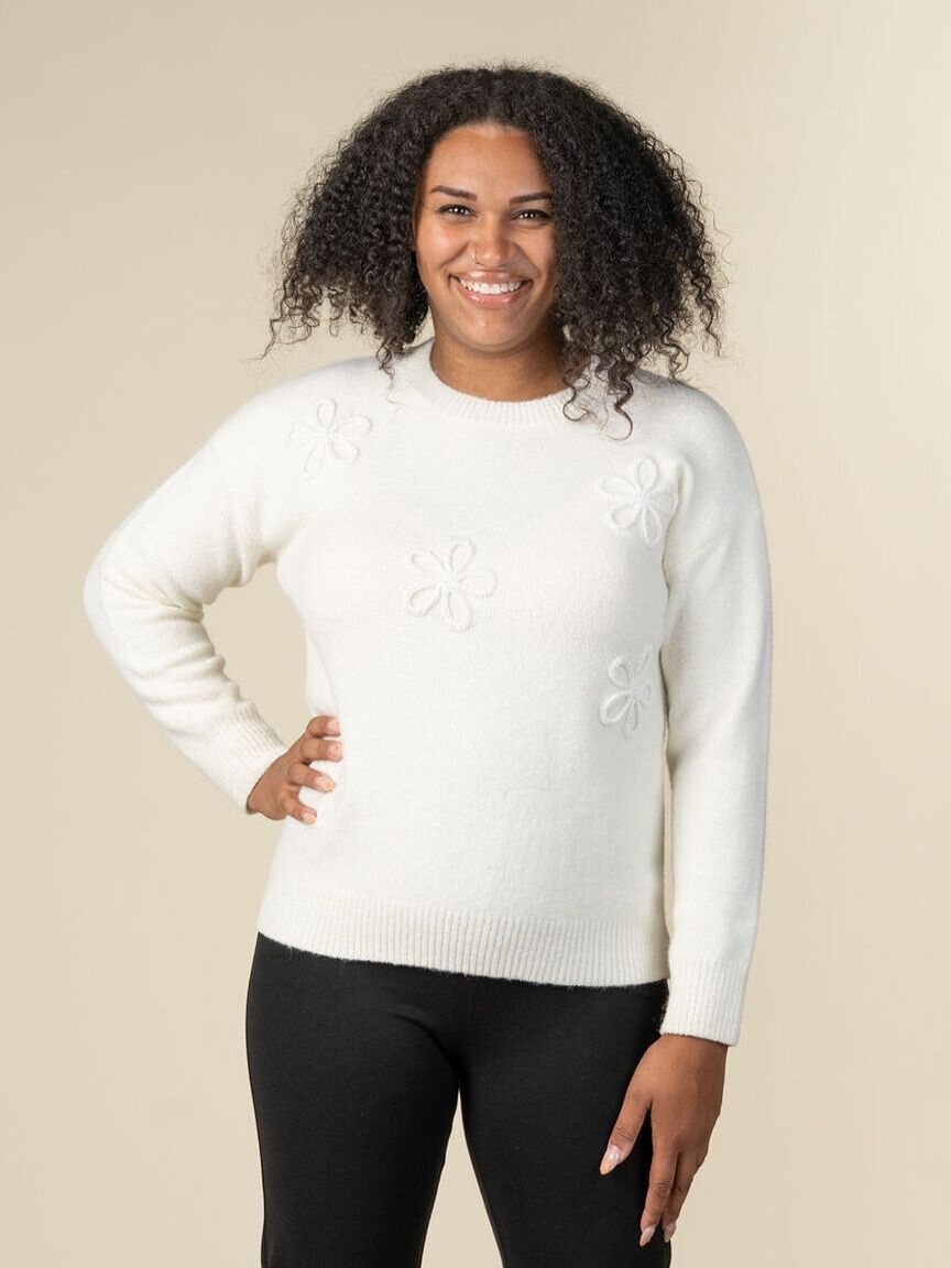 Crew Neck Sweater With Hotfix Flowers Image 2