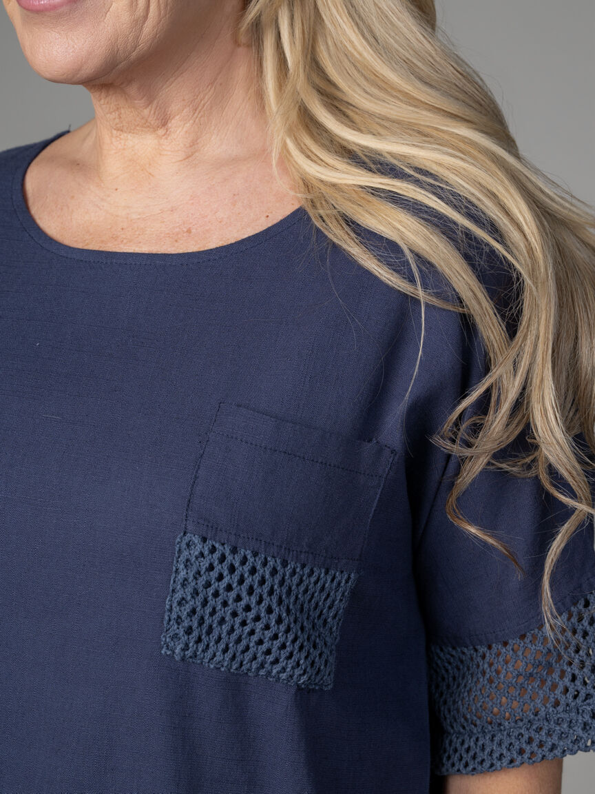 Short Sleeve Top With Crochet Trim