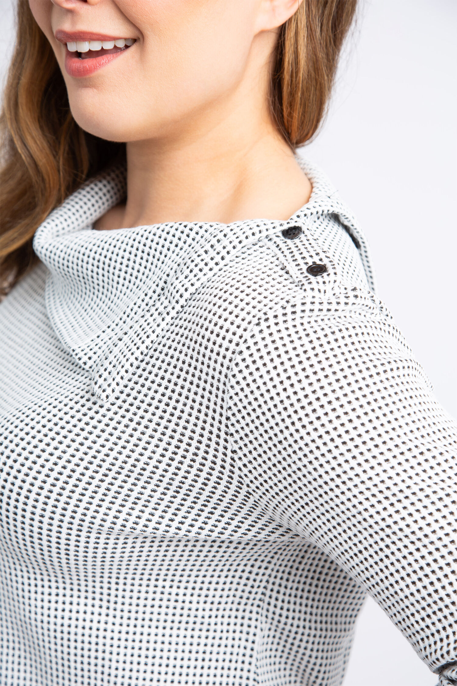 Waffle-Knit Split Neck Top  Image 5