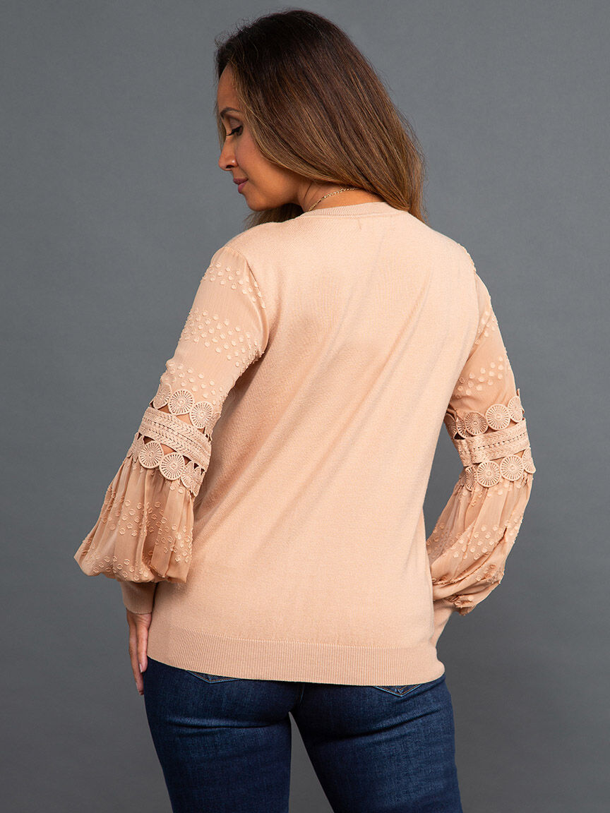 Lace & Crochet Balloon Sleeve Sweater Image 4
