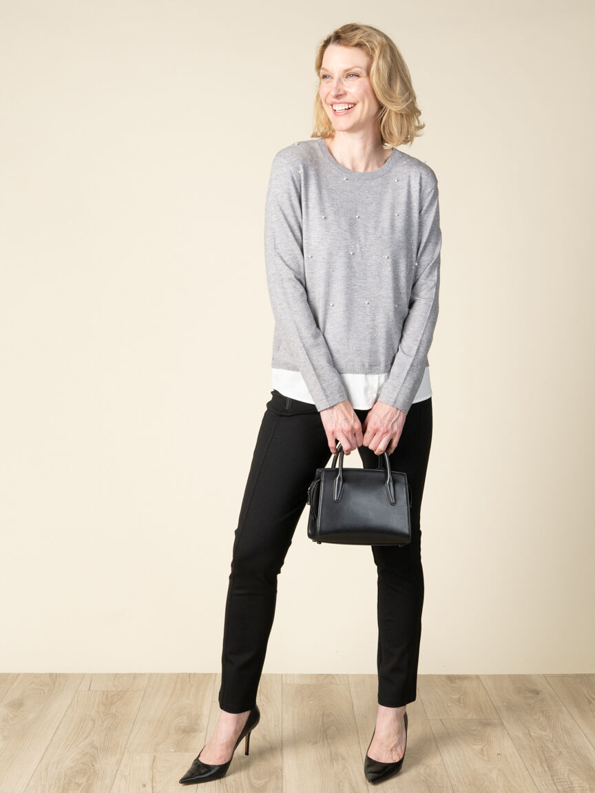 Long Sleeve Fooler Sweater With Pearls