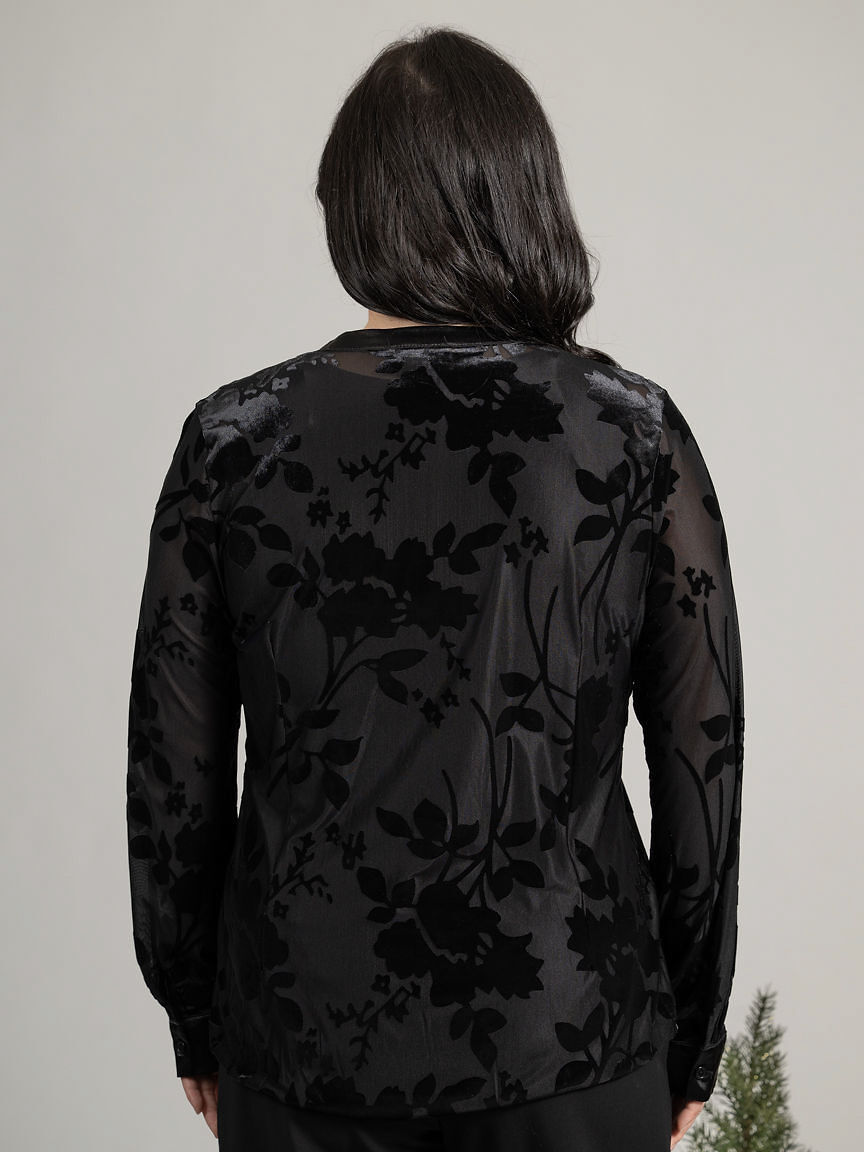 Long Sleeve Button Up Burnout Blouse