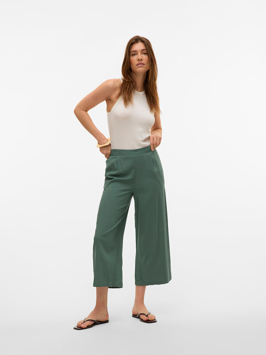 High Waisted Pull-On Ankle Pants