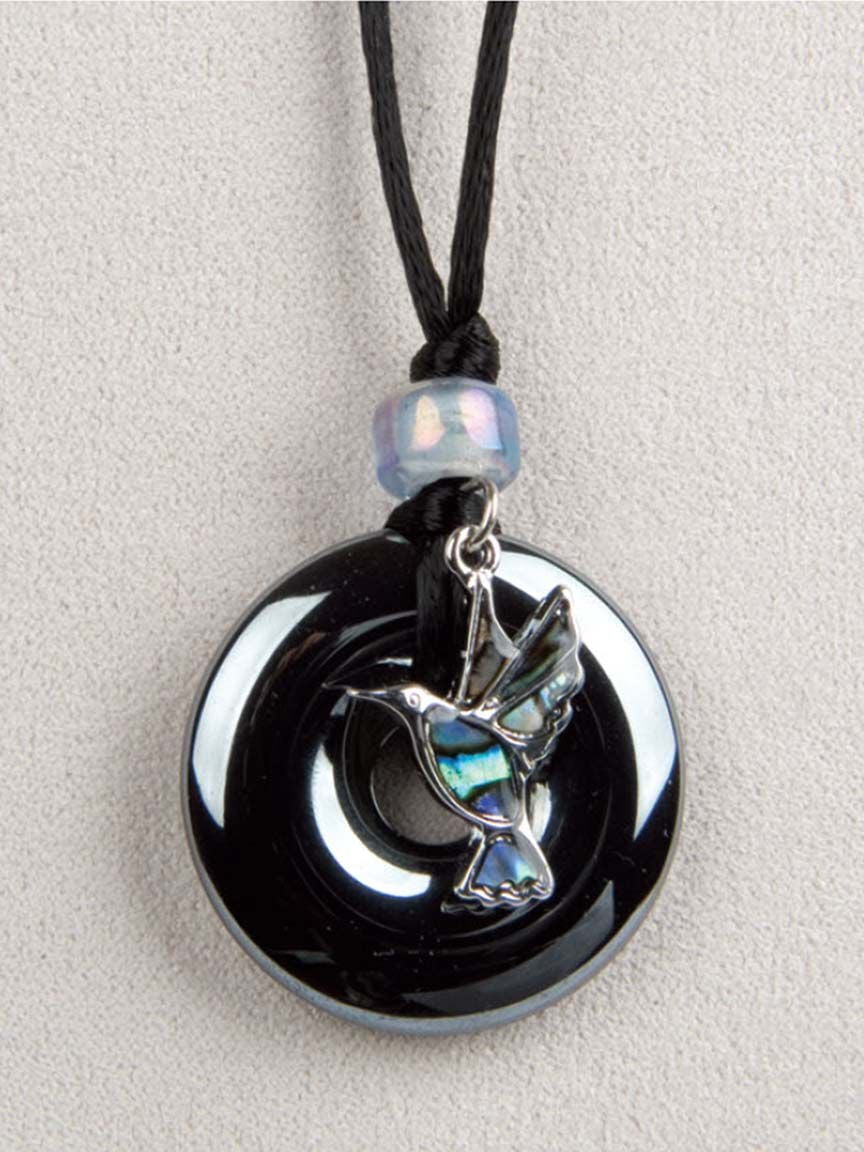 Hematite and Abalone Hummingbird Necklace