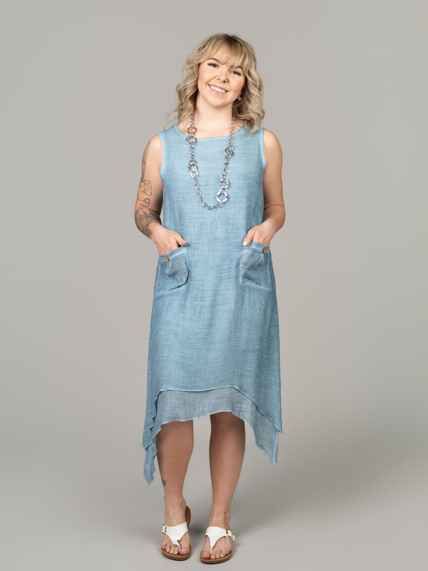 Flowy Asymmetrical Hem Dress With Pockets