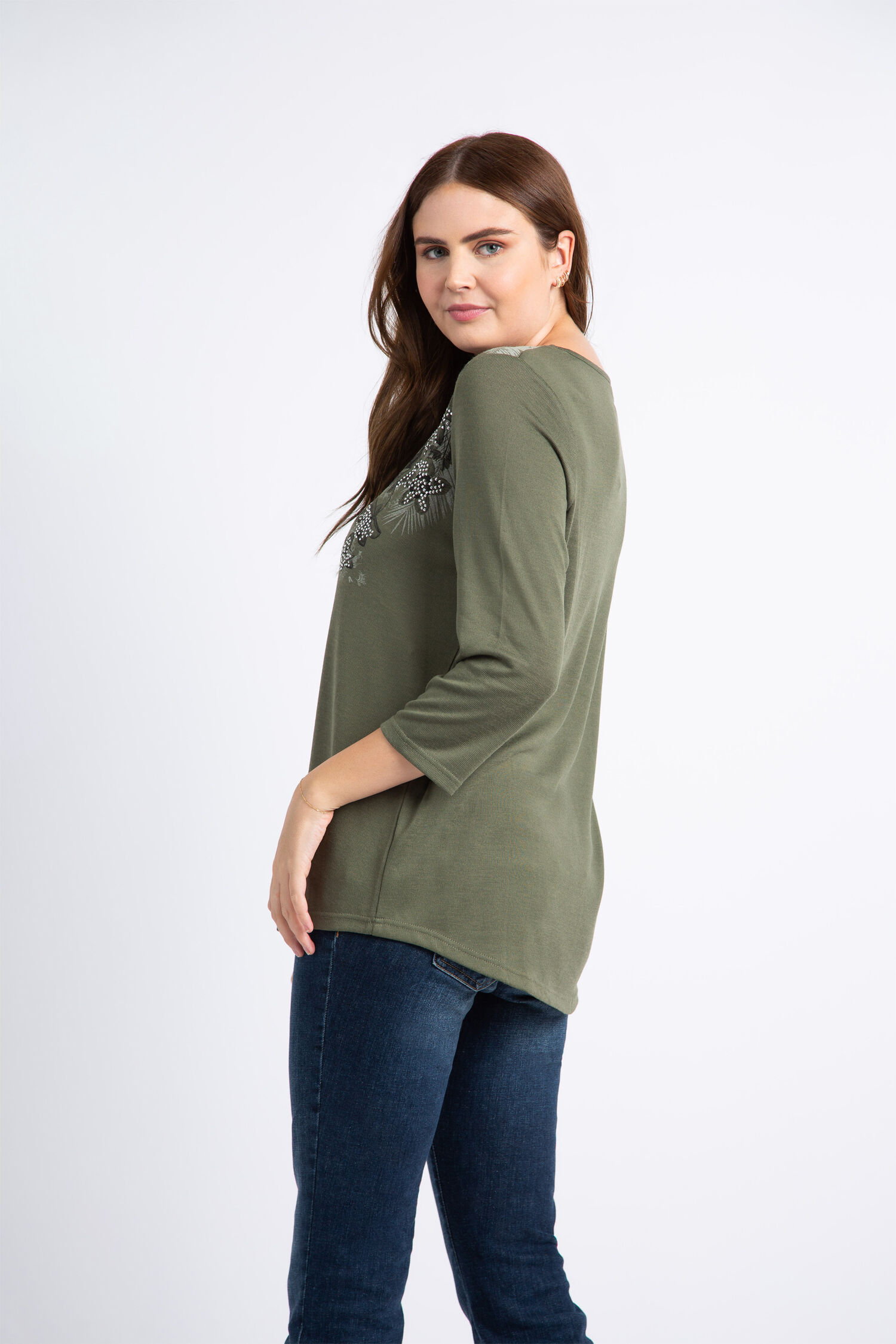 &frac34; Sleeve Floral Hotfix Top Image 4