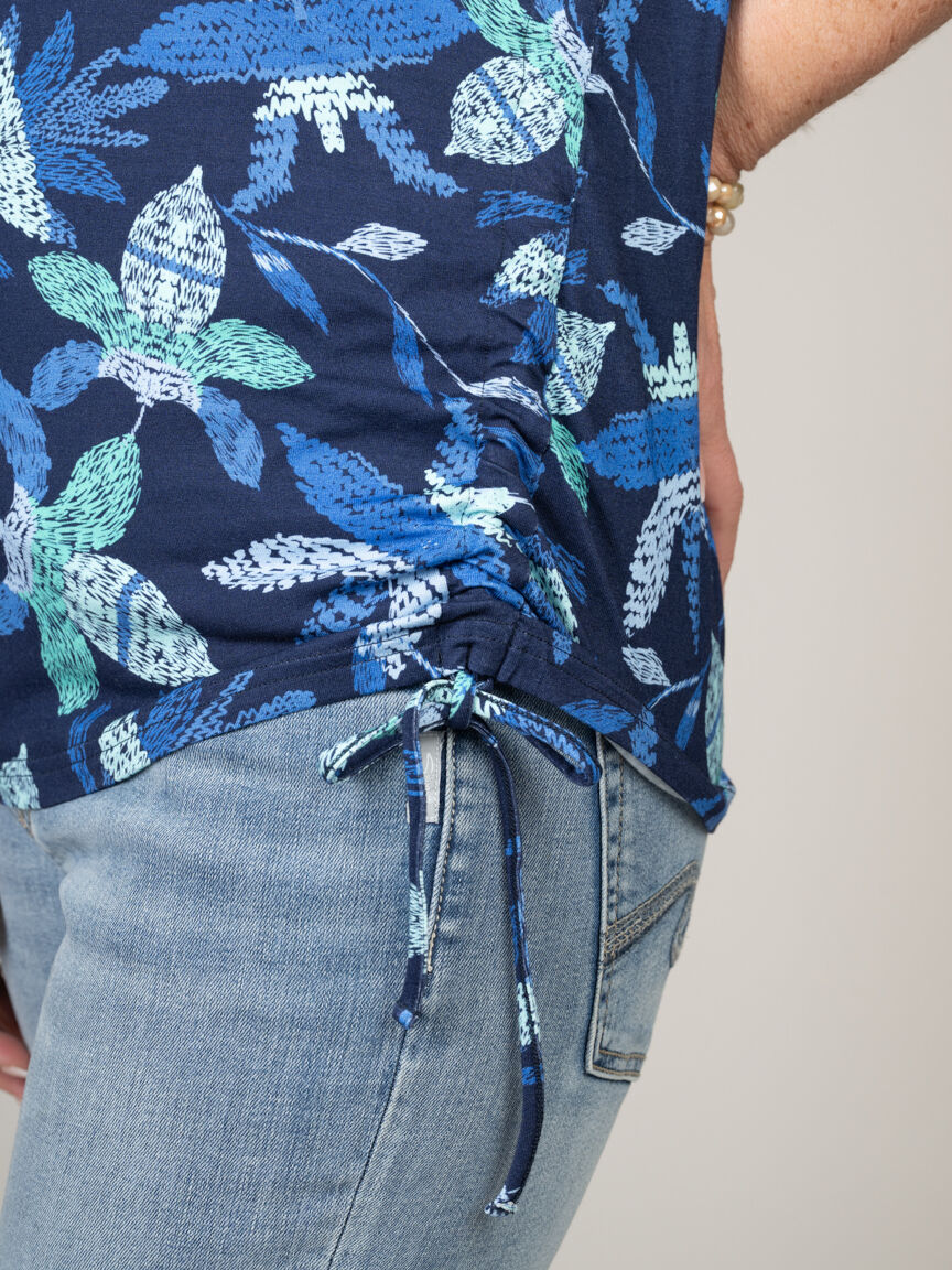 Short Sleeve Top with Drawstring Side Ruching