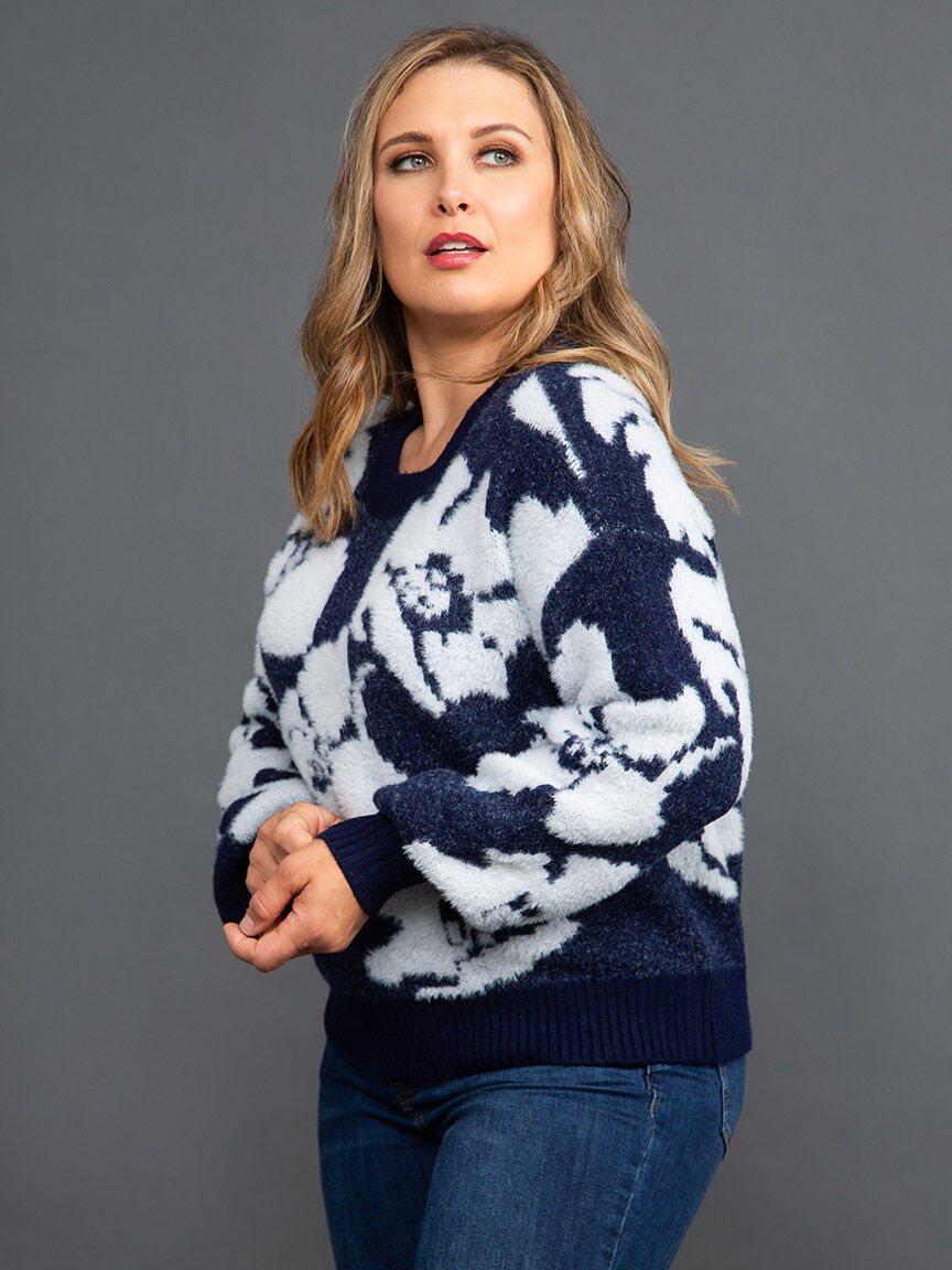 Long Sleeve Floral Eyelash Sweater Image 4