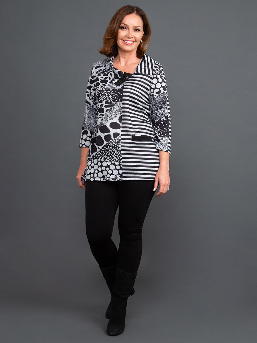 &frac34; Sleeve Split Cowl Neck Top Image 1