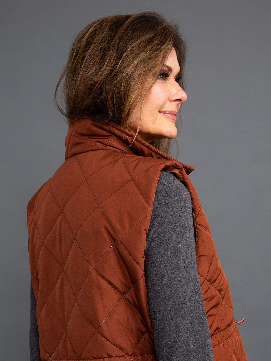 Cinched Waist Longline Quilted Vest Image 4