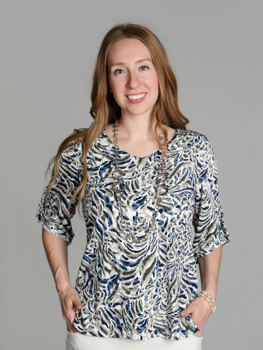 Elbow Sleeve V-Neck Top