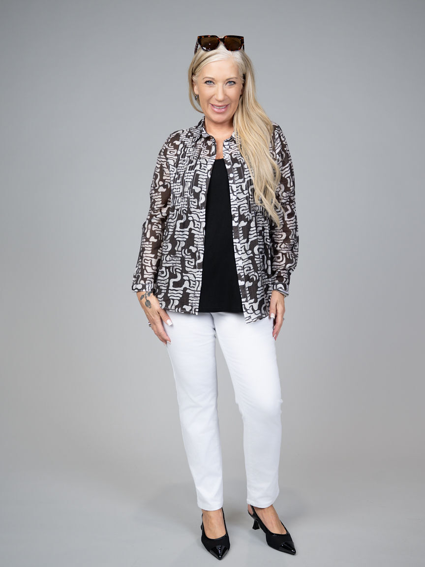 Sheer Abstract Print Blouse