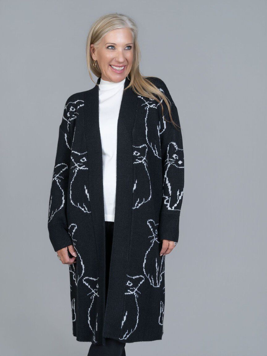 Open Front Cat Knit Coatigan