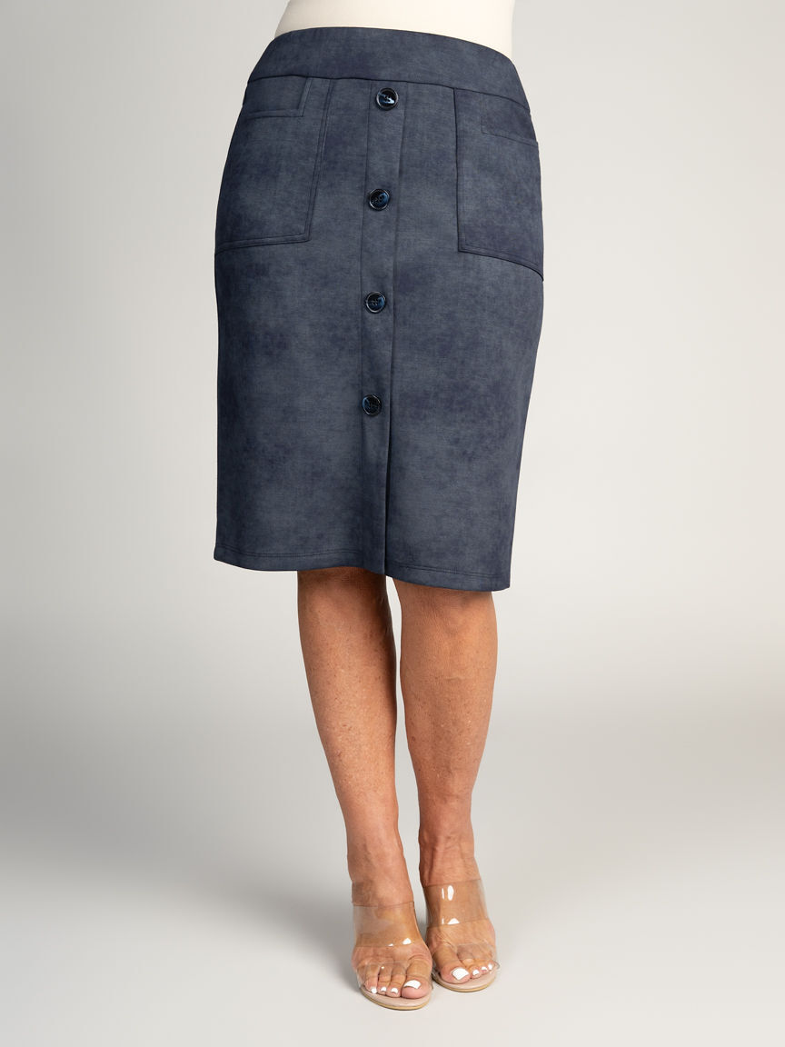 Pull-On Skirt With Faux Buttons