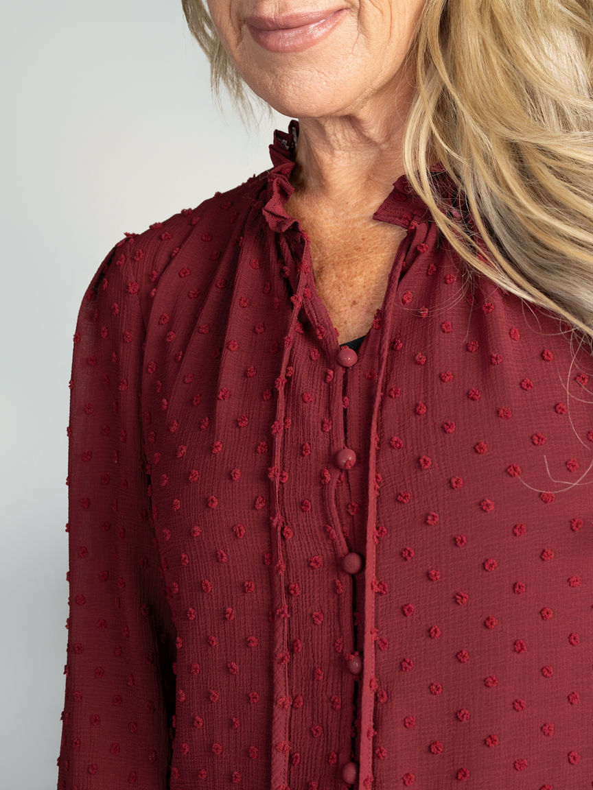 Sheer Swiss Dot Ruffle Blouse