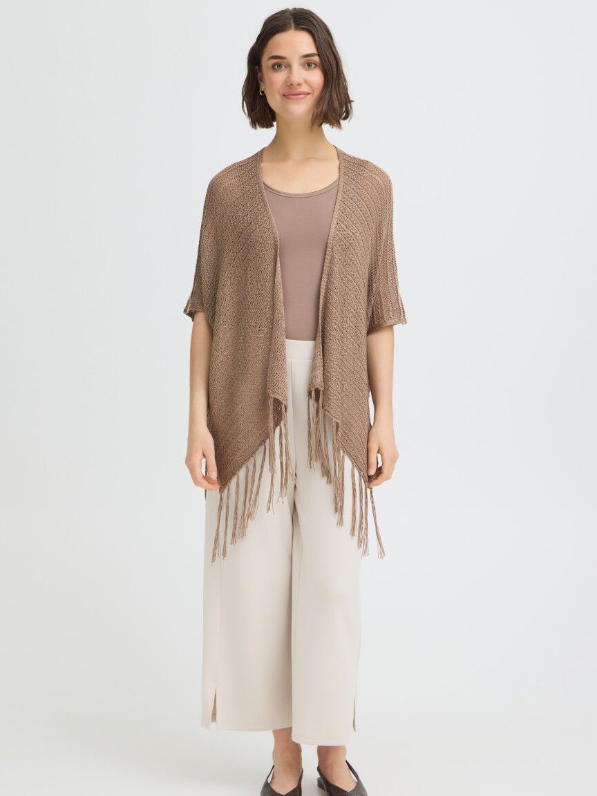 Open Knit Fringe Poncho
