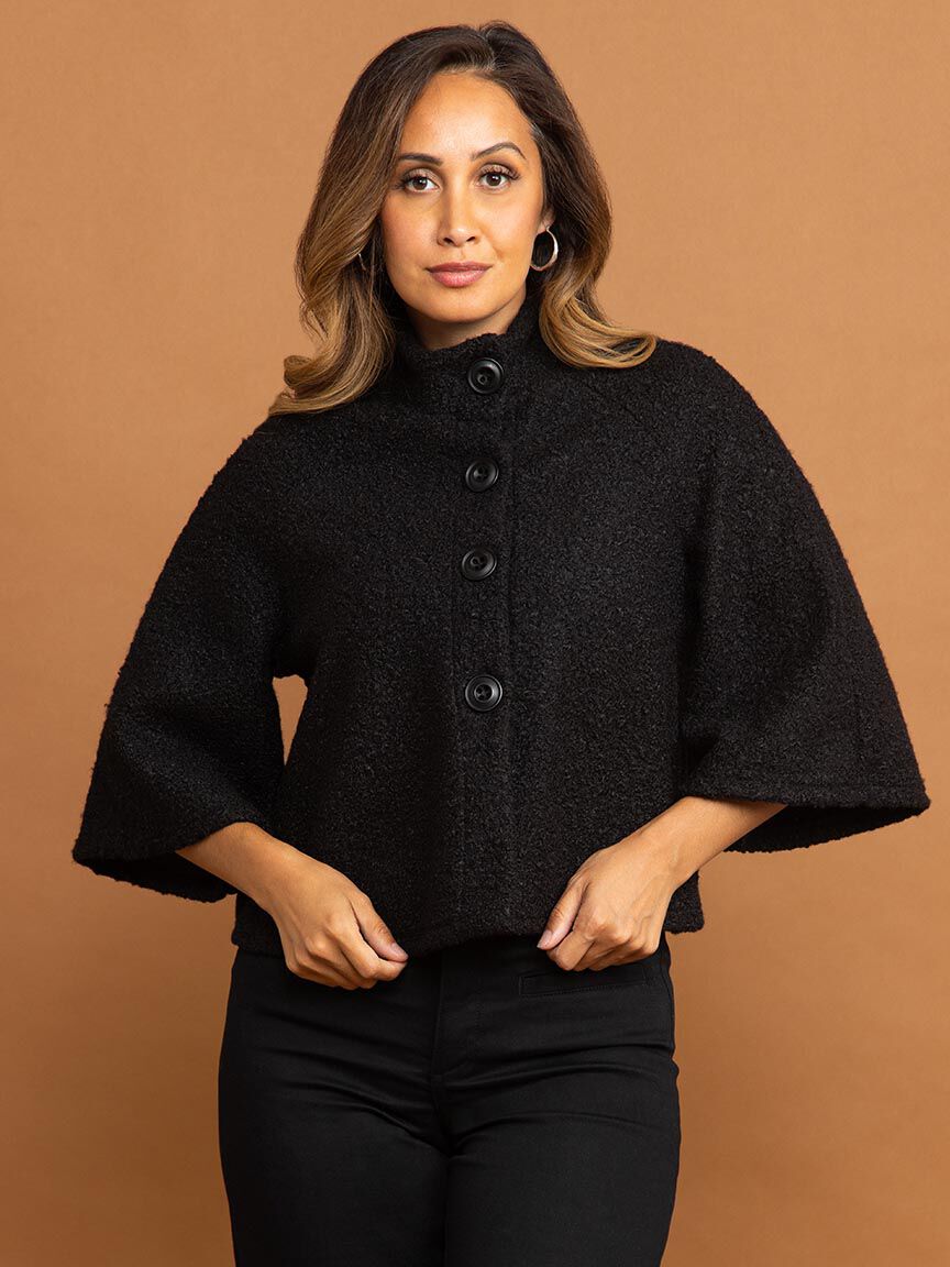 &frac34; Sleeve Boucle Coat Image 3