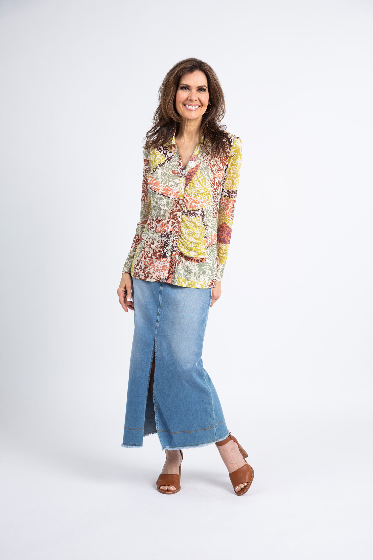 Lined Mesh Button-Up Blouse Image 2