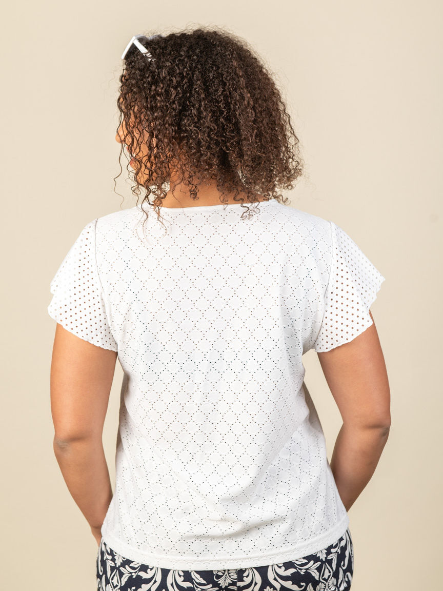 Flutter Short Sleeve Eyelet Top   Image 2