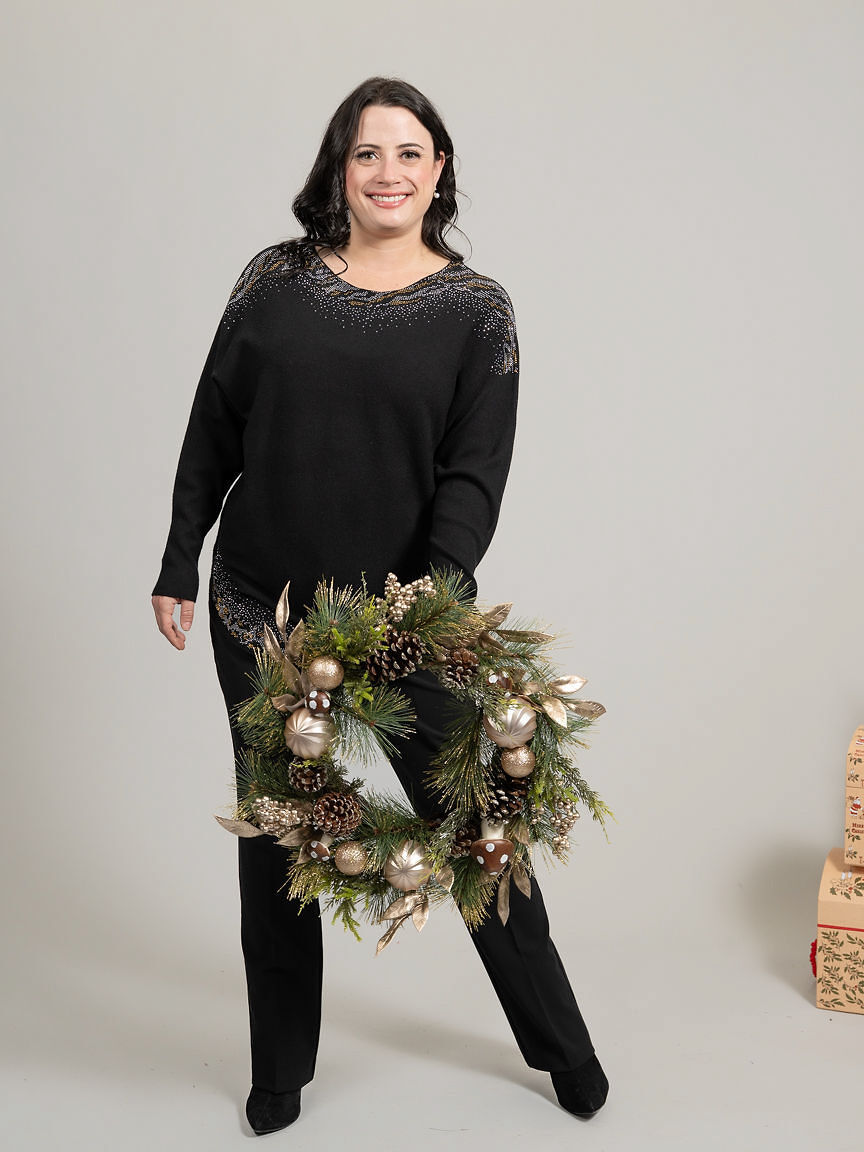 Long Sleeve Dolman Sweater With Hotfix