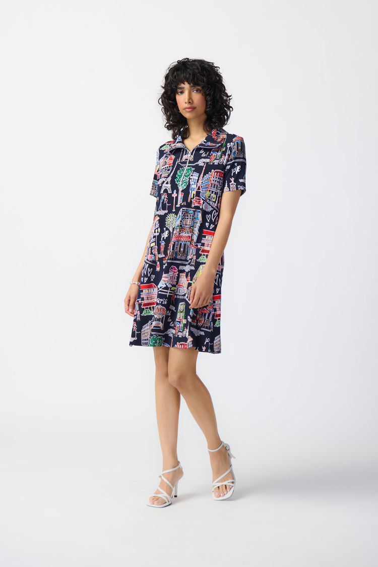 Scenery Print Silky Knit Trapeze Dress Image 1