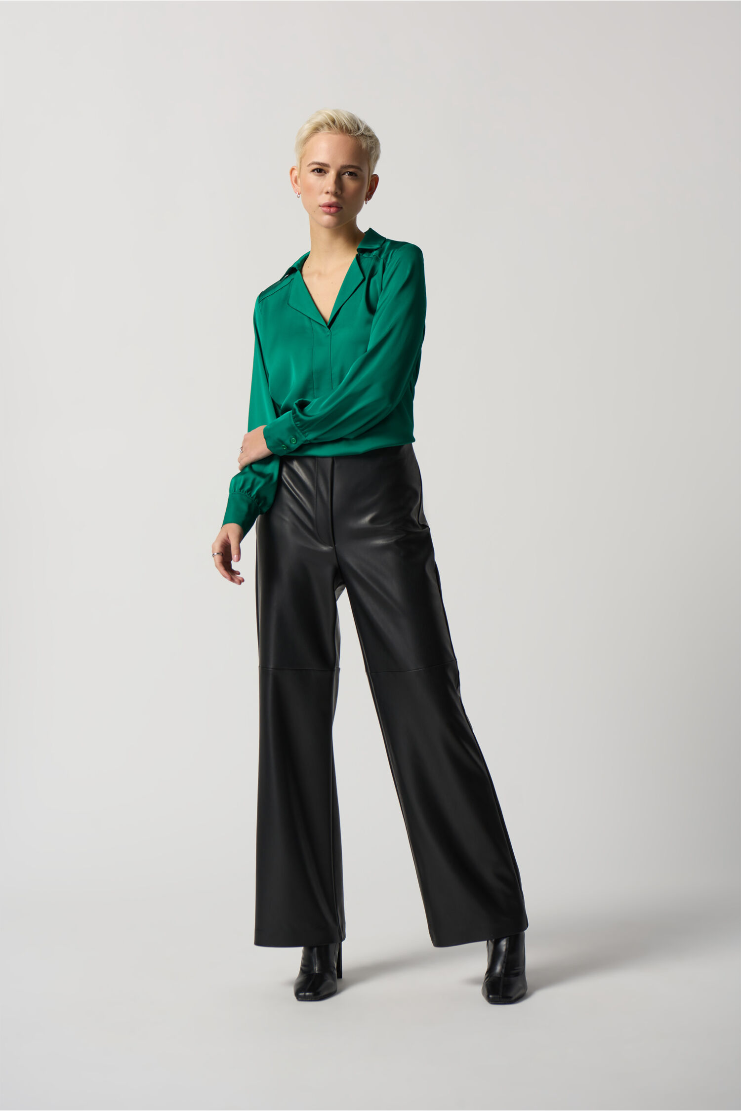 Notched Collar Satin Blouse Image 5