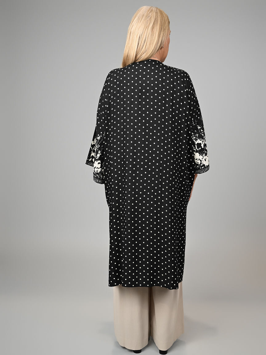 Long 3/4 Sleeve Abstract Print Kimono Image 4