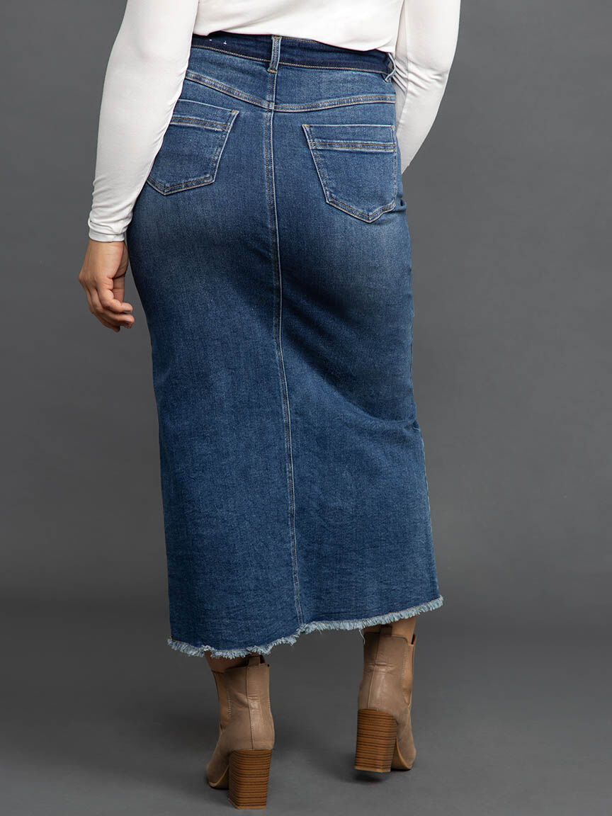 5-Pocket Denim Maxi Skirt w/ Front Slit Image 3