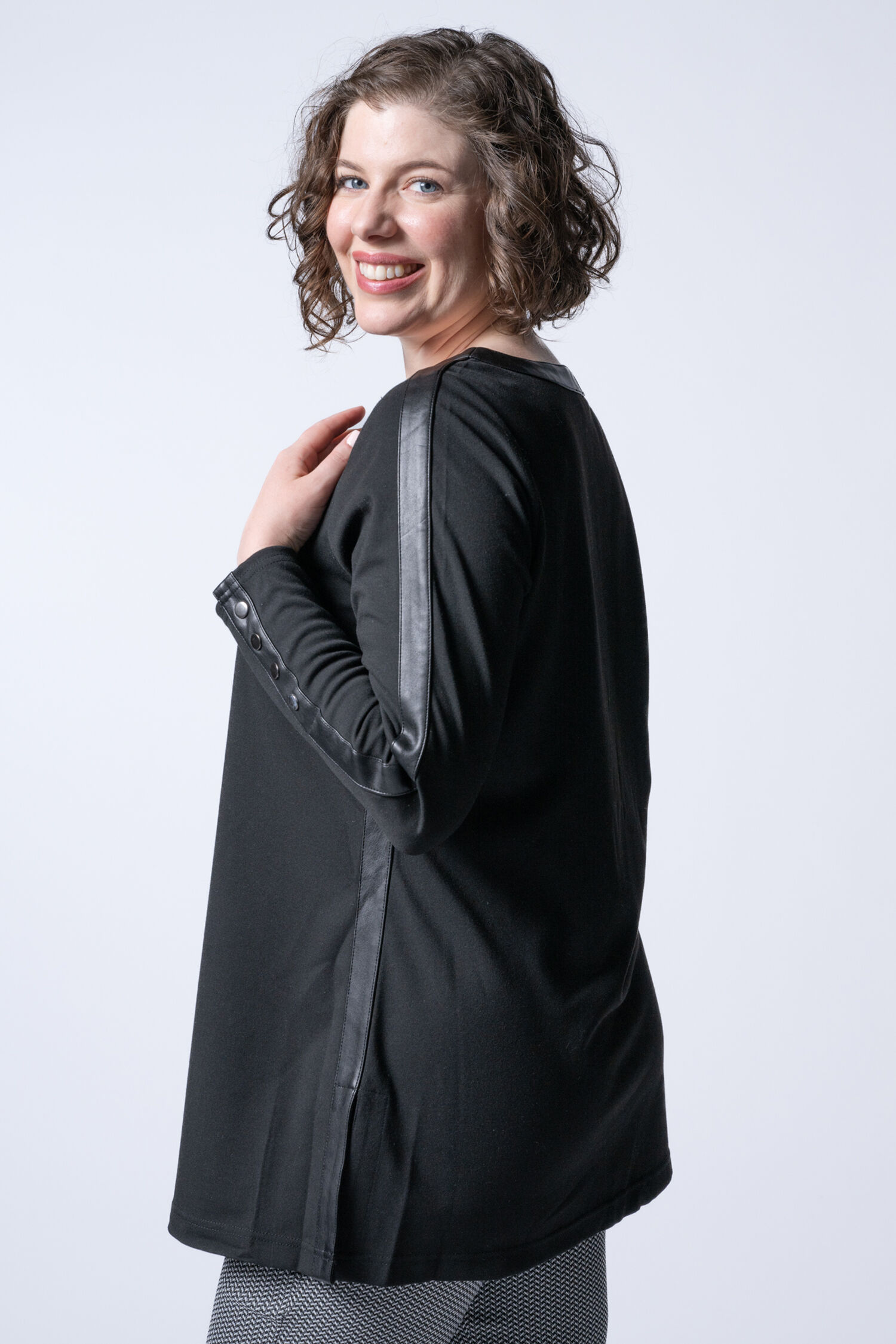 Long Sleeve Pleather Trim Top  Image 2