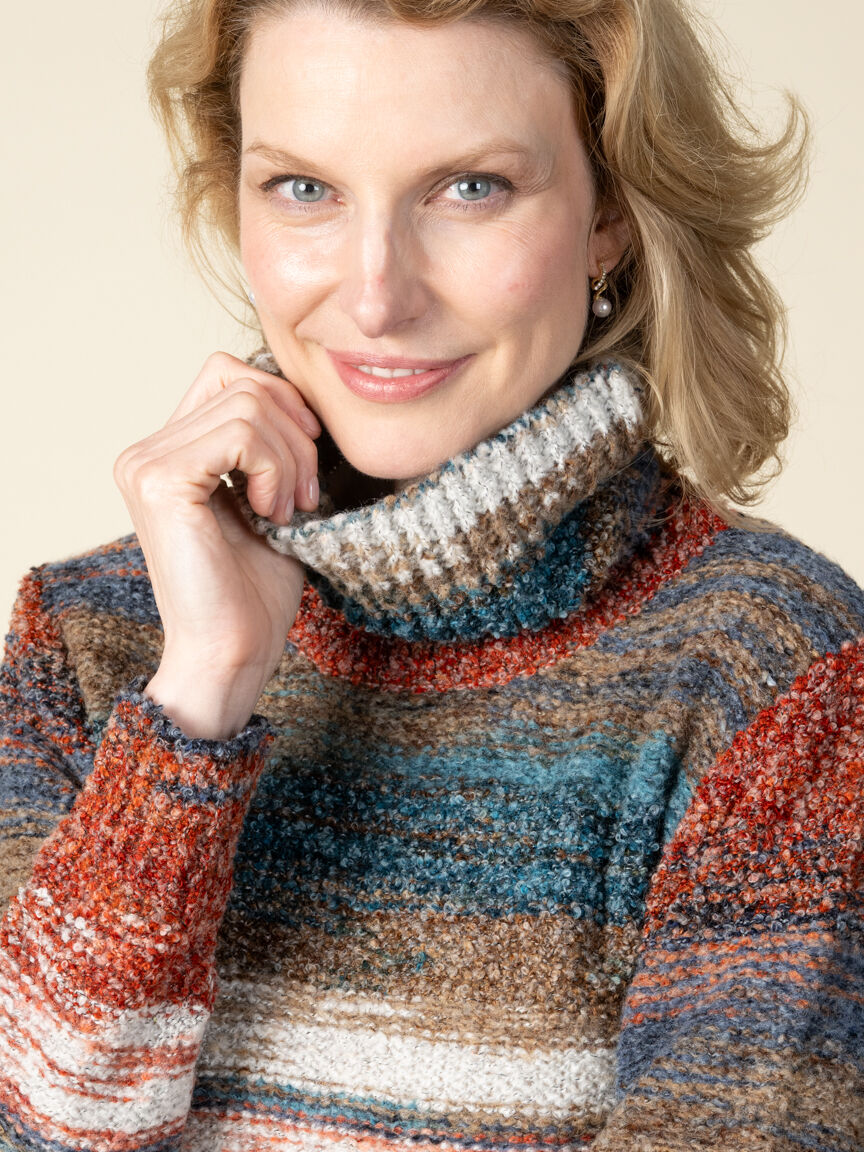 Boucle Yarn Striped Turtle Neck Image 4