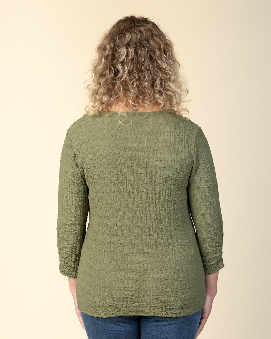 3/4 Sleeve Square Neckline Crinkle Top