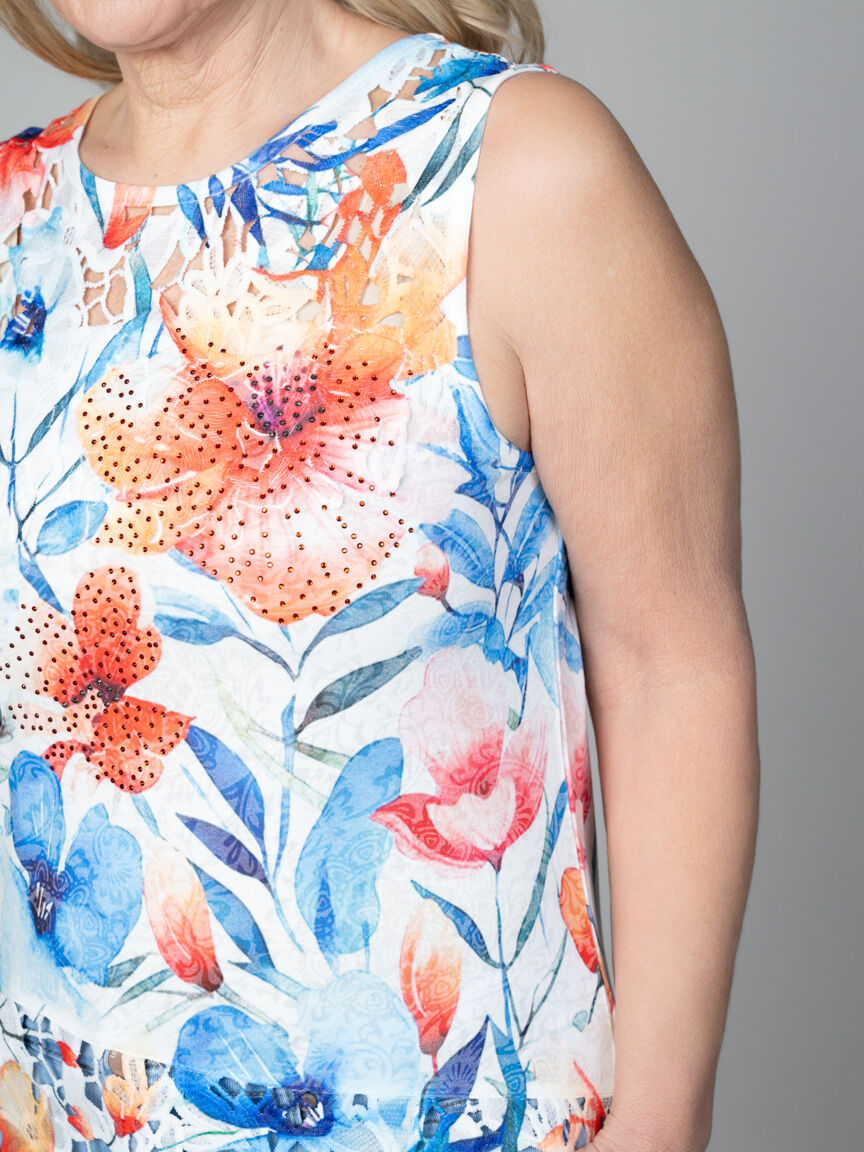 Sleeveless Top WIth Crochet Yoke And Hem