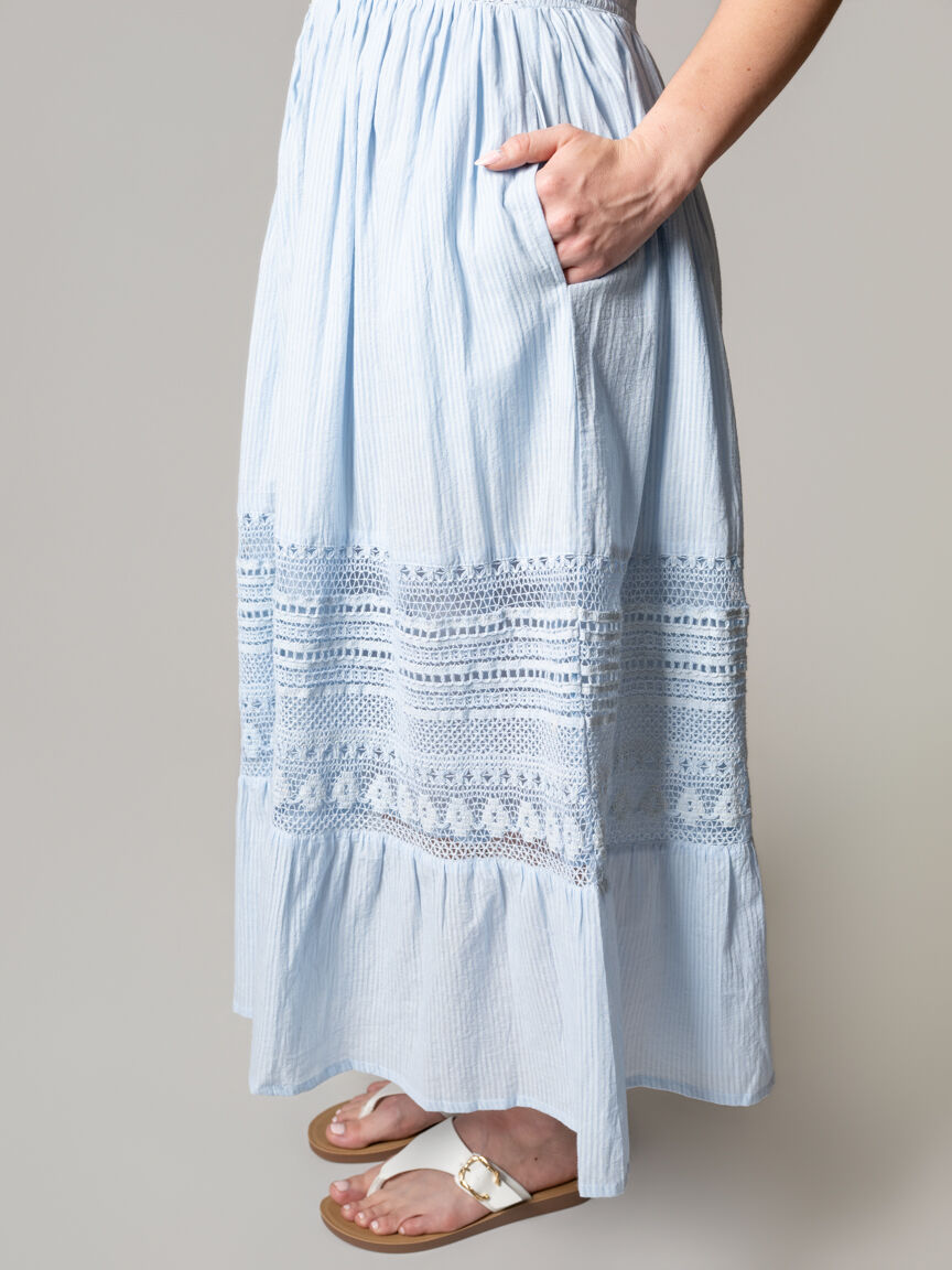 Crochet Lace Button Front Maxi Dress