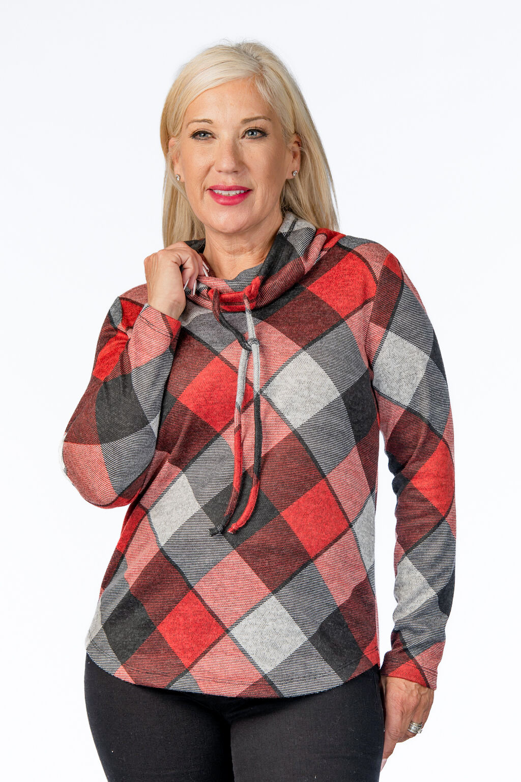 Plaid Cowl Sweater Image 1