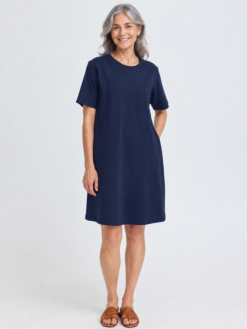 Short Sleeve Knee Length Dress, Pink